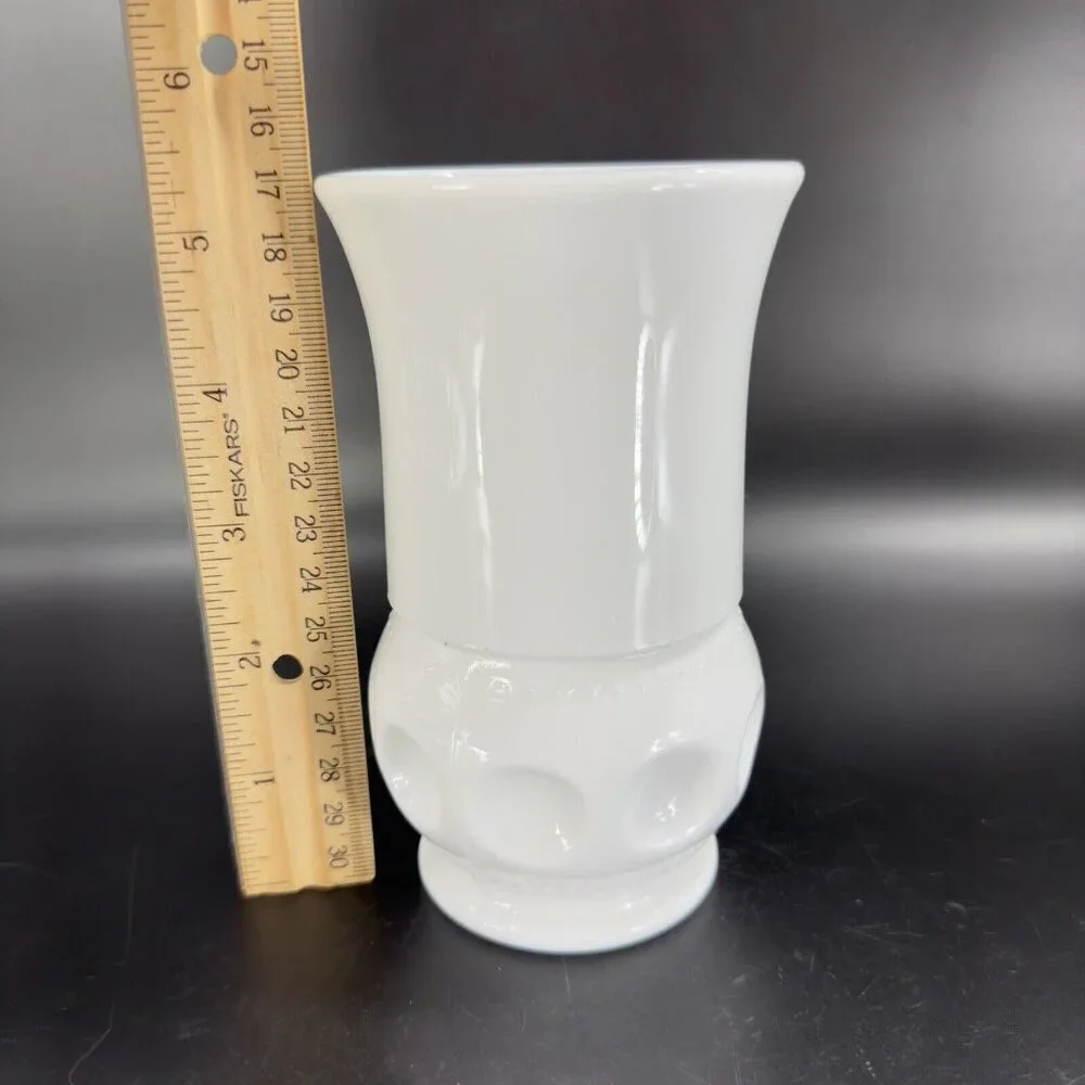 Vintage White Milk Glass Vase Vessel With Coin Dotted Pattern Bottom Glass Decor